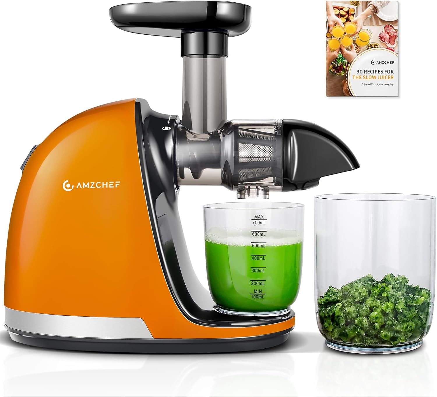 Masticating Juicer Machines, AMZCHEF Slow Cold Press Juicer with Reverse Function, High Juice Yield, Easy Clean with Brush,Recipes for High Nutrient Fruits and Vegetables, Gray(Updated)