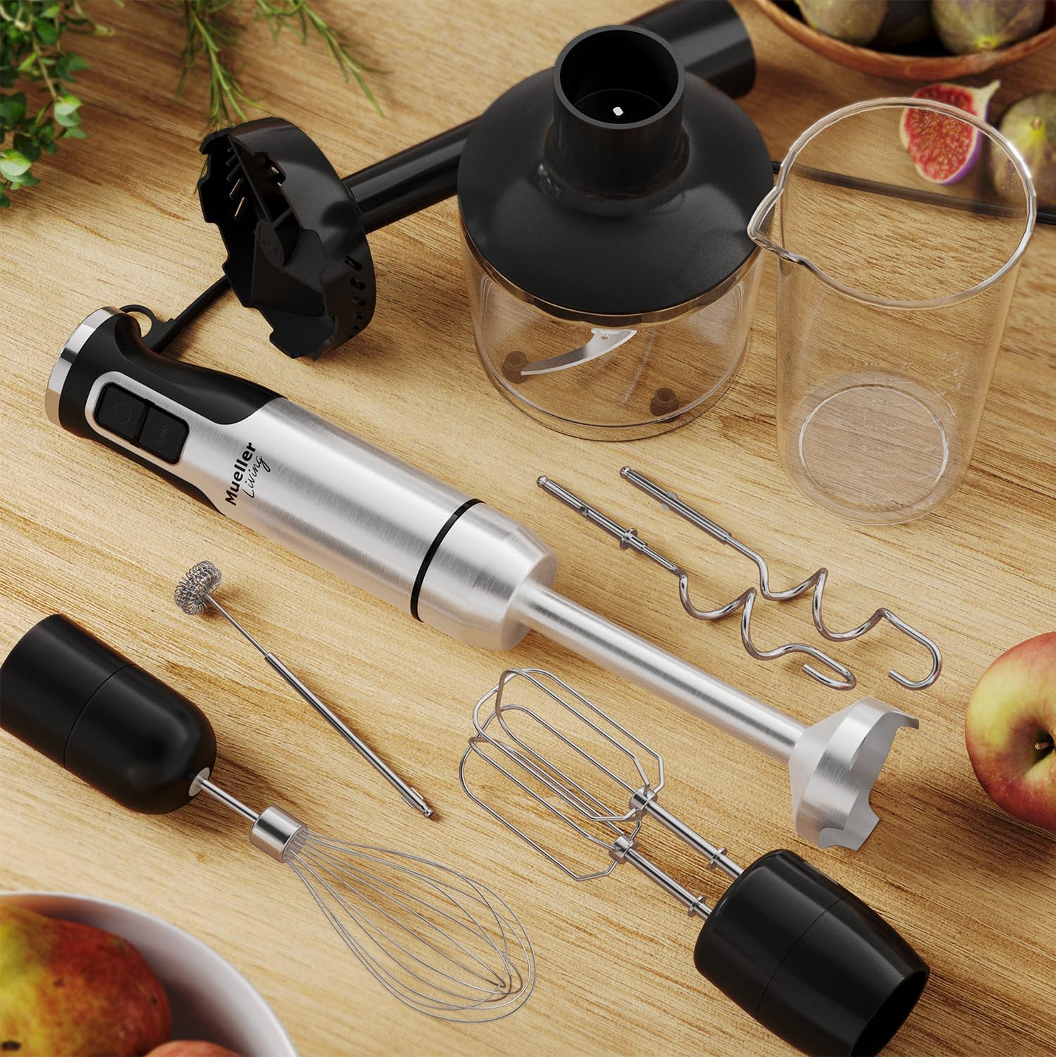 Mueller Immersion Blender Handheld - 8 Speed Stainless Steel Electric Hand Blender, 3 in 1 Emulsion Blender Handheld with Turbo Mode, Stick Blender Emulsifier for Kitchen for Soup, Smoothie, Puree