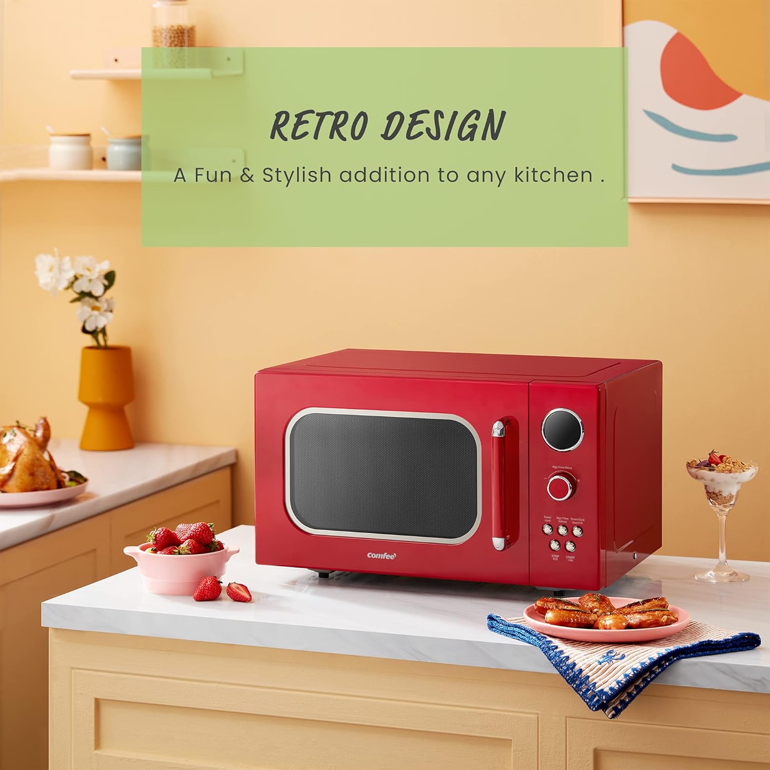 Comfee EM720CPL-PMB Countertop Microwave Oven with Sound On/Off, ECO Mode and Easy One-Touch Buttons, 0.7 Cu Ft, Black