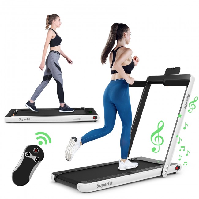 2 in 1 Folding Treadmill with Bluetooth Speaker Remote Control