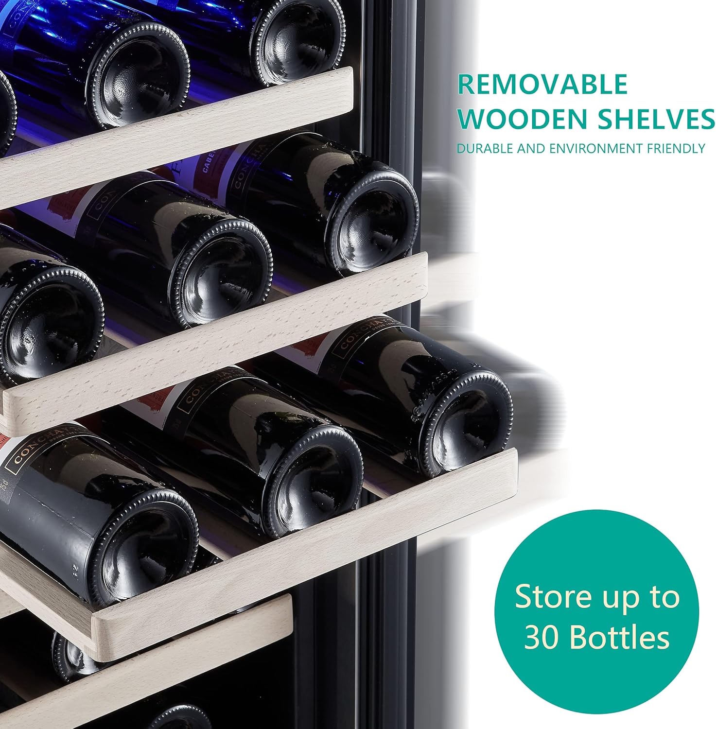 Kalamera 24 inch Wine Cooler, 46 Bottle - Dual Zone Built-in or Freestanding Fridge with Stainless Steel Reversible Glass Door, for Home, Kitchen, or Office.