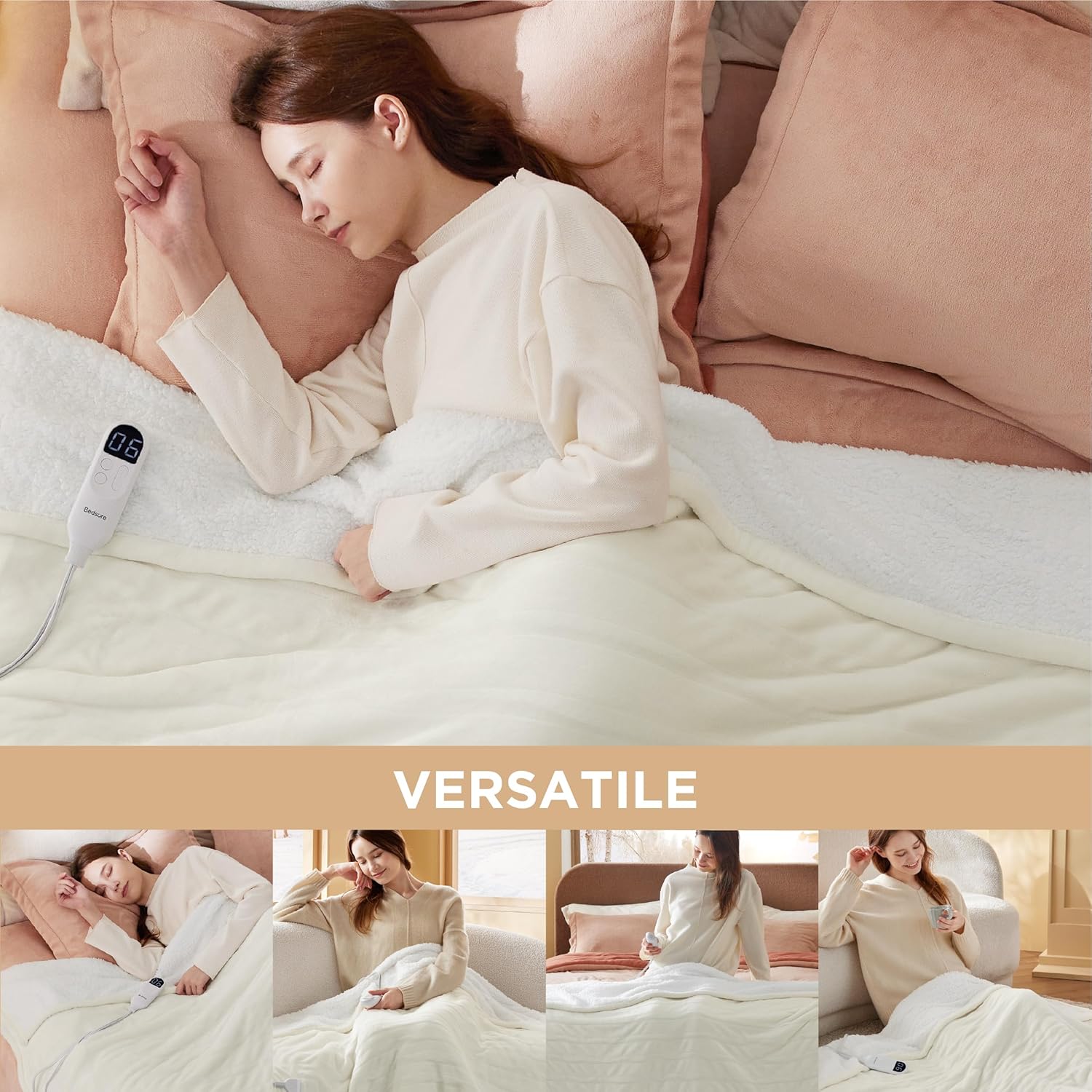 Bedsure Heated Blanket Electric Throw - Soft Flannel Electric Blanket, Heating Blanket with 4 Time Settings & 6 Heat Settings, Warm Blanket Gift for Grandma (50x60 inches, Grey)