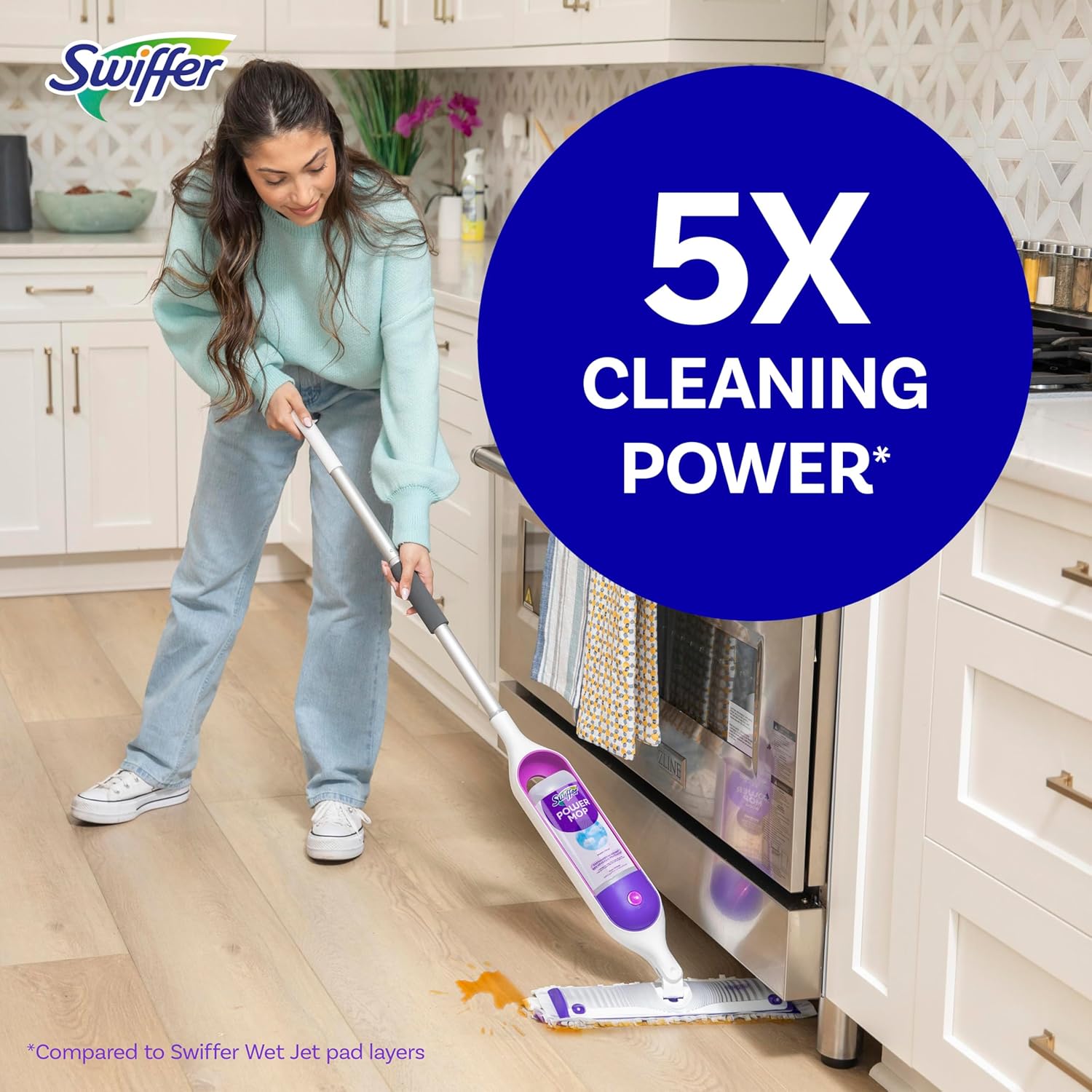Swiffer PowerMop Multi-Surface Mop Kit for Floor Cleaning, Fresh Scent, Mopping Kit Includes PowerMop, 2 Mopping Pad Refills, 1 Floor Cleaning Solution with Fresh Scent and 2 Batteries