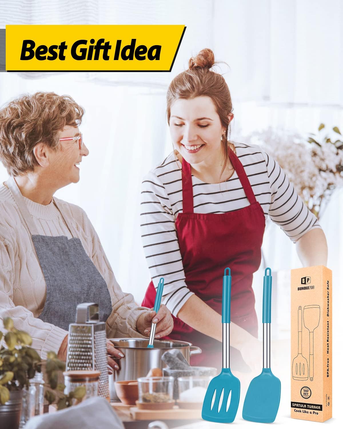 Pack of 2 Silicone Solid Turner,Non Stick Slotted Kitchen Spatulas,High Heat Resistant BPA Free Cooking Utensils,Ideal Cookware for Fish,Eggs,Pancakes (Black)