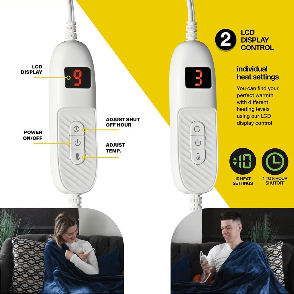 Medical king Heated Blanket, Machine Washable Extremely Soft & Comfortable Electric Blanket Throw Fast Heating with Hand Controller 10 Heating Settings & auto Shut-Off (Gray, 50 x 60)