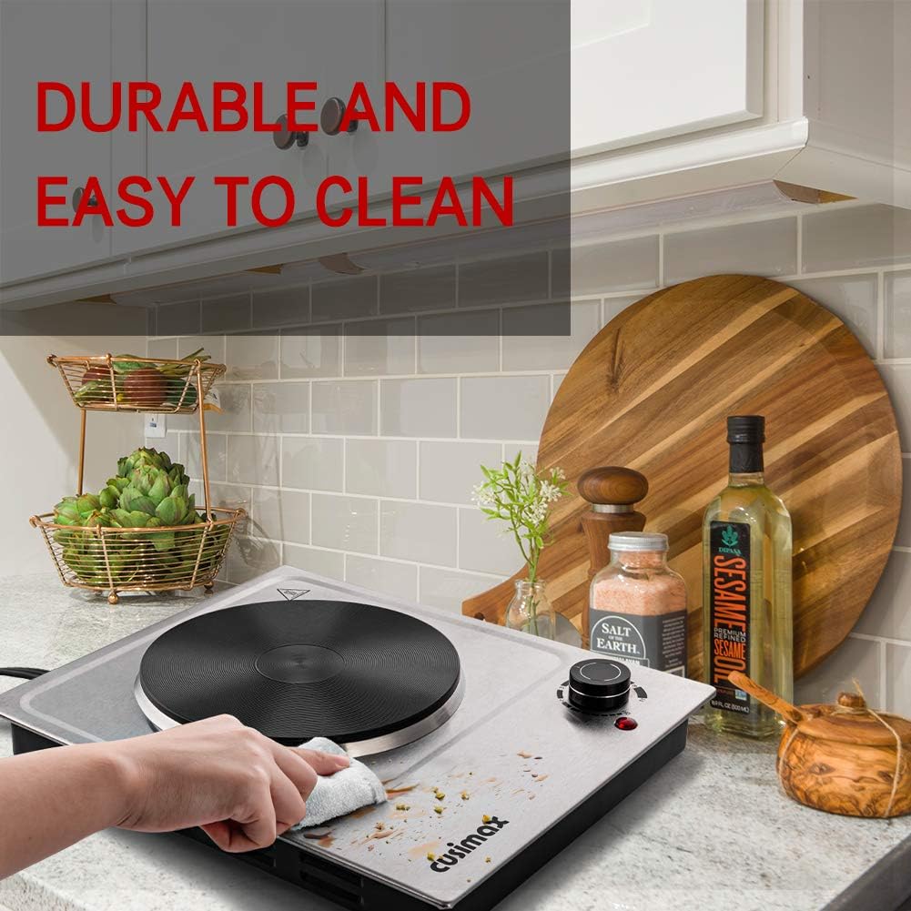 CUSIMAX 1800W Ceramic Electric Hot Plate for Cooking, Dual Control Infrared Cooktop, Double Burner, Portable Countertop Burner, Glass Plate Electric Cooktop, Silver, Stainless Steel-Upgraded Version