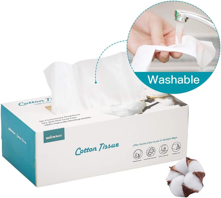 Winner Soft Face Towels - 100% USA Cotton Dry Wipes, 600 Count Unscented Cotton Tissues for Sensitive Skin, OEKO-TEX Certified Face Towelettes Disposable, Makeup Remover Facial Towels, 6 Pack