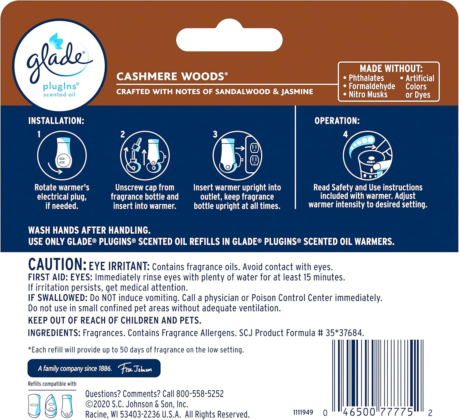 Glade PlugIns Refills Air Freshener, Scented and Essential Oils for Home and Bathroom, Apple Cinnamon, 3.35 Fl Oz, 5 Count