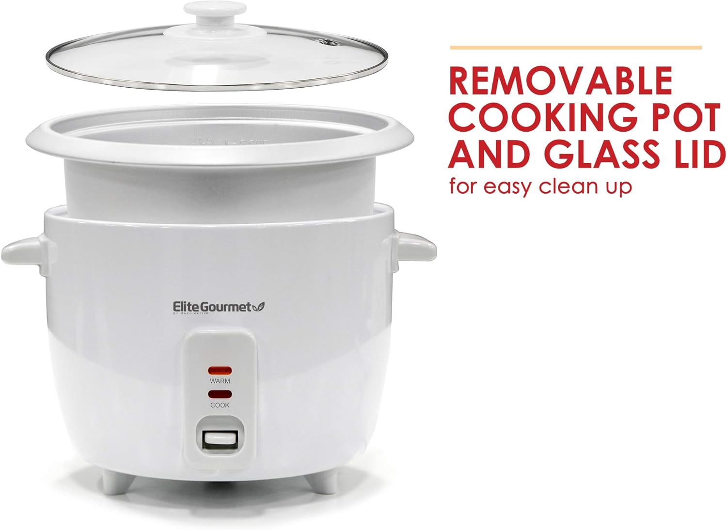 Elite Gourmet ERC-003 Electric Rice Cooker with Automatic Keep Warm Makes Soups, Stews, Grains, Hot Cereals, White, 6 Cups Cooked (3 Cups Uncooked)