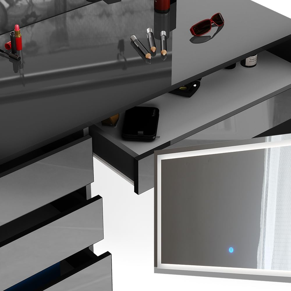 Vicco Sherry Dressing Table Sonoma / White 120 cm with LED Mirror and Stool