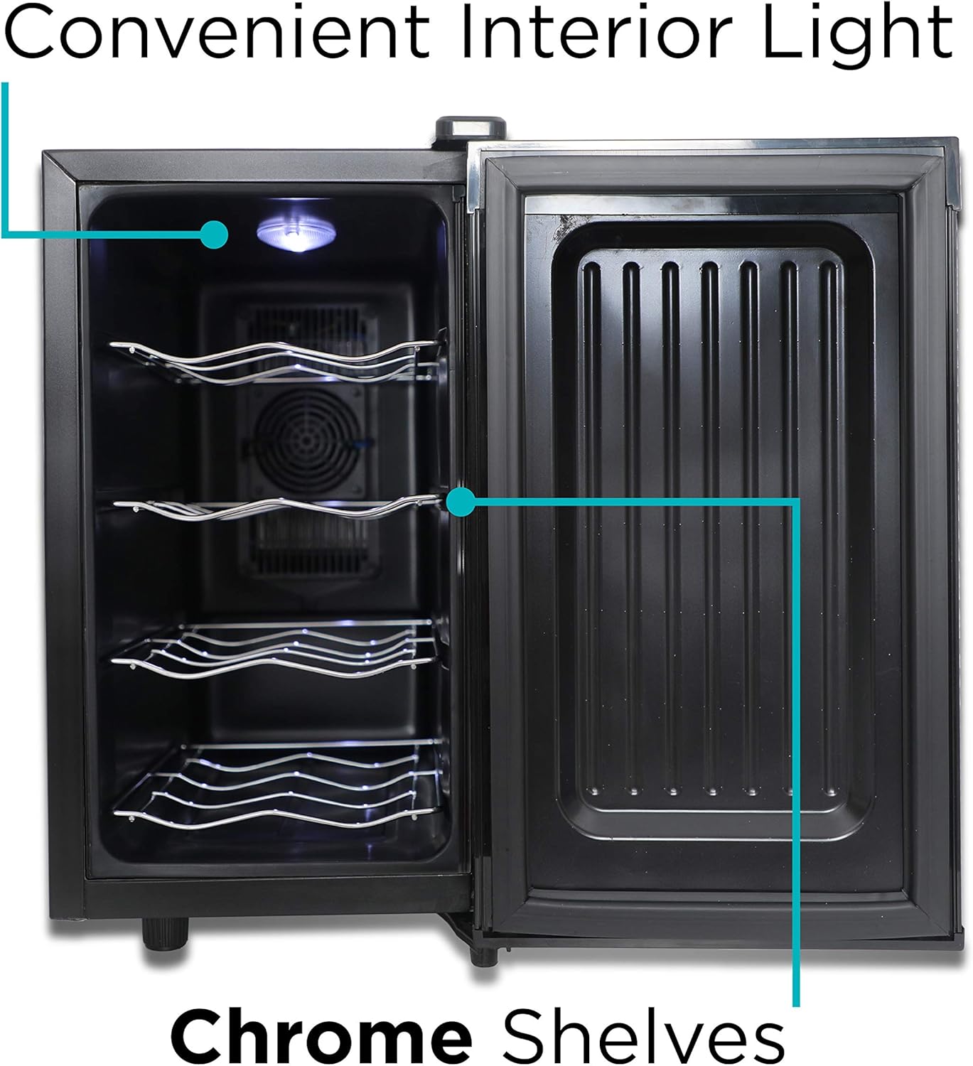 BLACK+DECKER Wine Fridge 12 Bottles, Thermoelectric Wine Cooler Refrigerator with Mirrored Front, Freestanding 12 Bottle Wine Fridge, BD60336