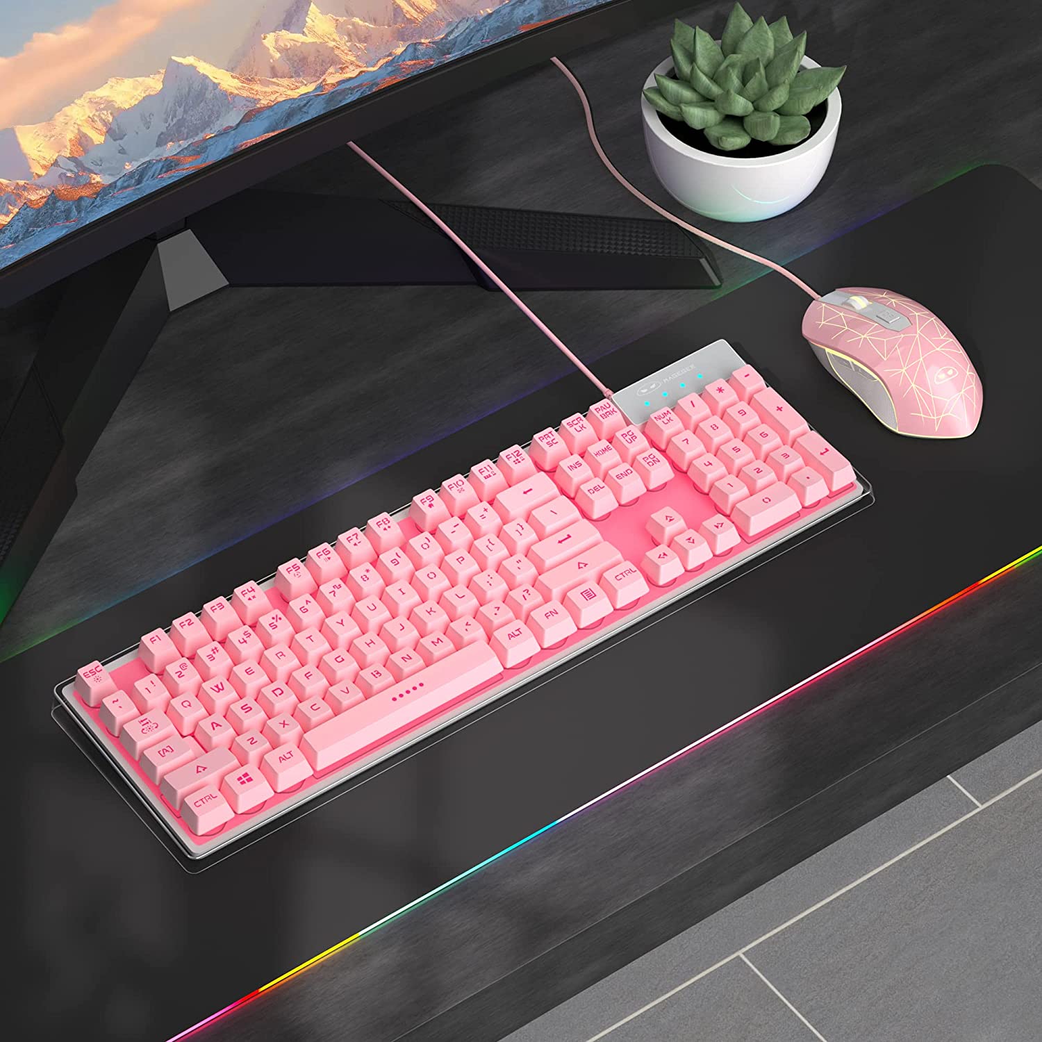 Gaming Keyboard and Mouse Combo, K1 RGB LED Backlit Keyboard with 104 Key Computer PC Gaming Keyboard for PC/Laptop(White)