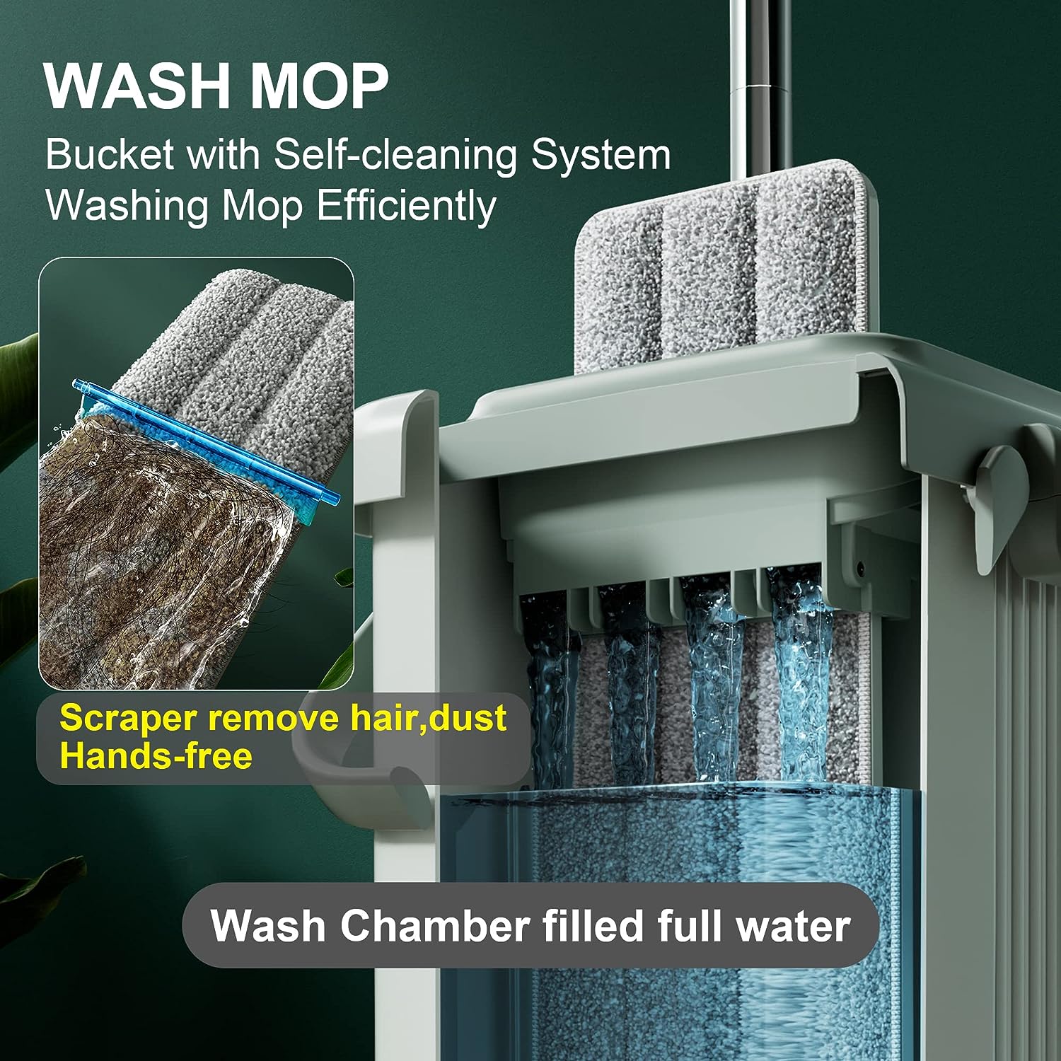 JOYMOOP mop and bucket with Wringer Set, Flat ,for floor cleaning with 3 Microfiber Pads, Wet and Dry Use, Household cleaning Tools, for Hardwood, Laminate, Tile