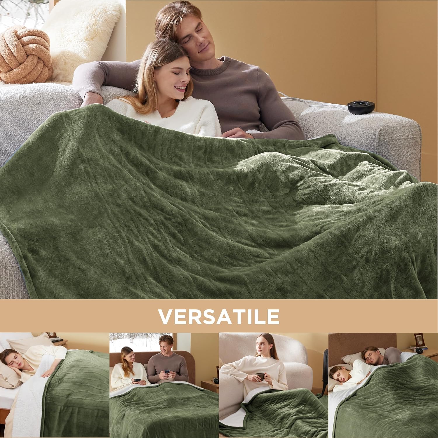 Bedsure Heated Blanket Electric Throw - Soft Flannel Electric Blanket, Heating Blanket with 4 Time Settings & 6 Heat Settings, Warm Blanket Gift for Grandma (50x60 inches, Grey)