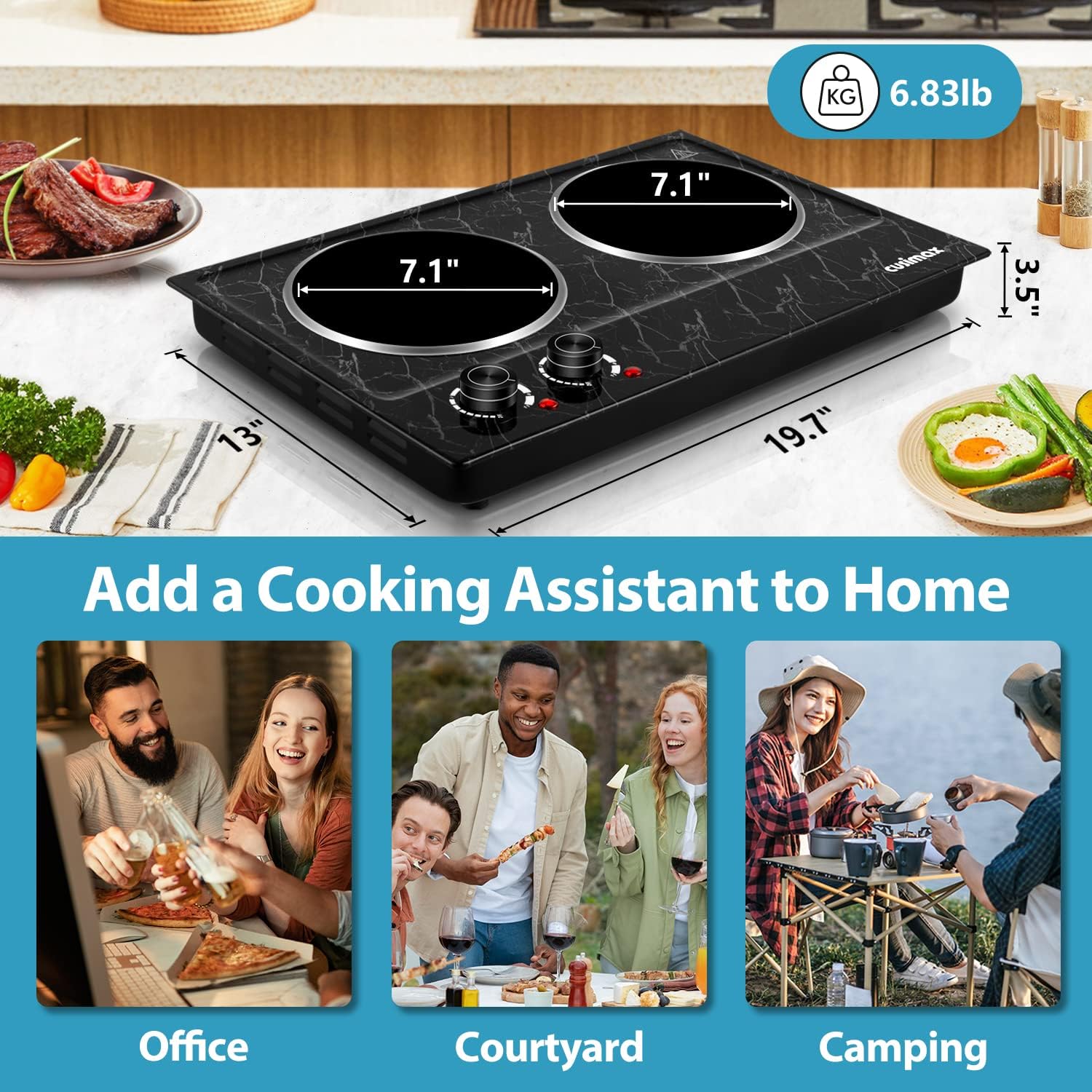 CUSIMAX 1800W Ceramic Electric Hot Plate for Cooking, Dual Control Infrared Cooktop, Double Burner, Portable Countertop Burner, Glass Plate Electric Cooktop, Silver, Stainless Steel-Upgraded Version