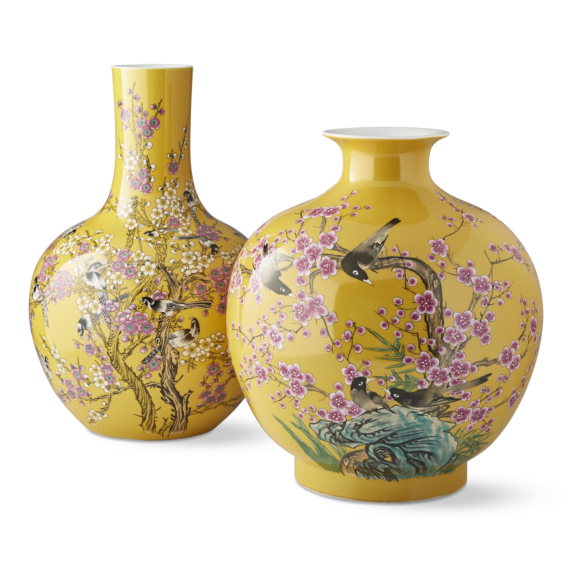 Yellow Hummingbird Ginger Jar Pom Vase