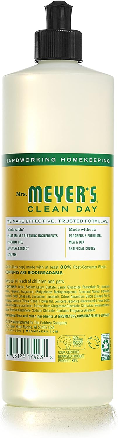 MRS. MEYER'S CLEAN DAY Liquid Dish Soap Refill, Biodegradable Formula, Honeysuckle, 48 fl. oz