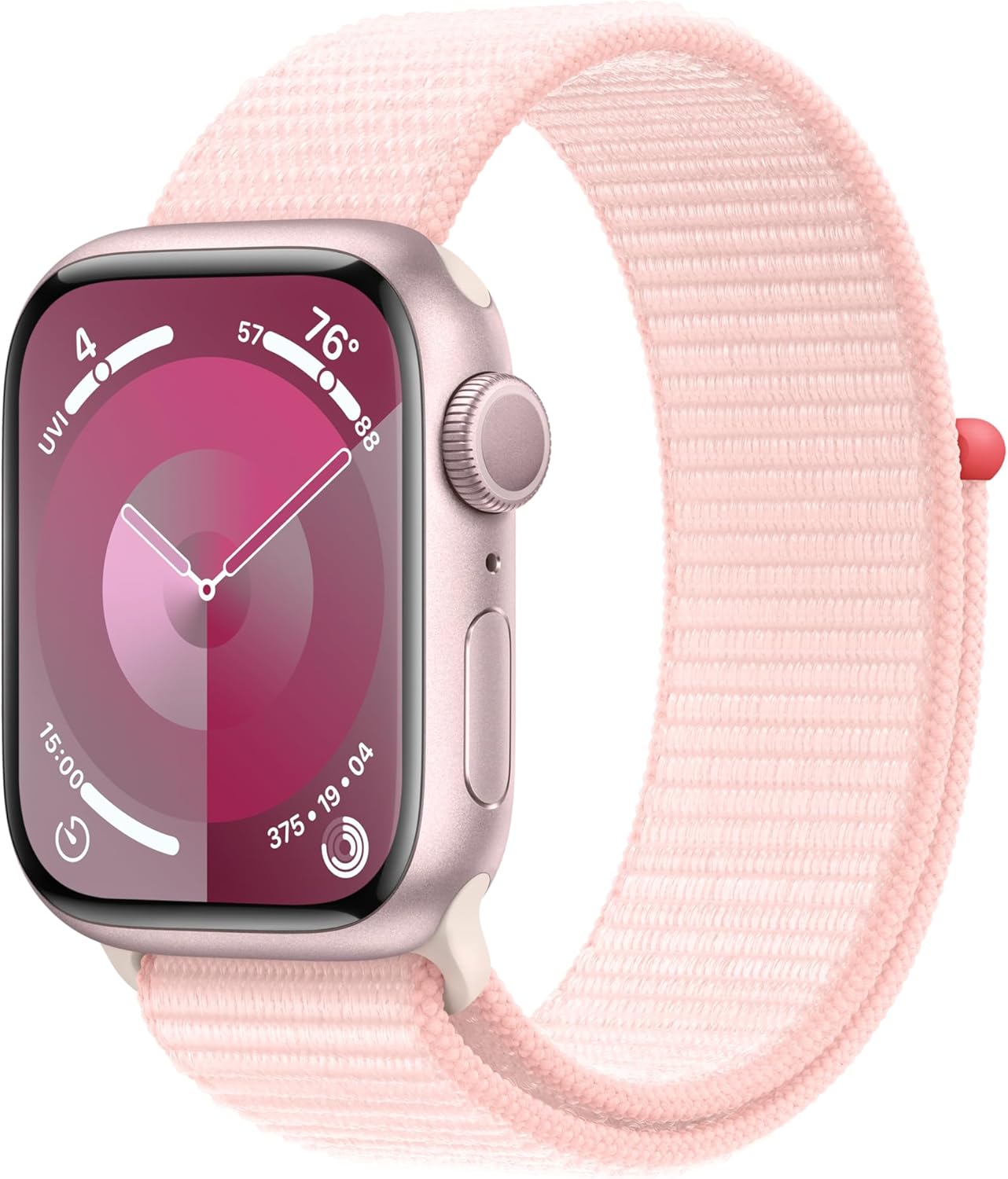 Apple Watch Series 9 [GPS 45mm] Smartwatch with Pink Aluminum Case with Pink Sport Loop. Fitness Tracker, Blood Oxygen & ECG Apps, Always-On Retina Display, Carbon Neutral
