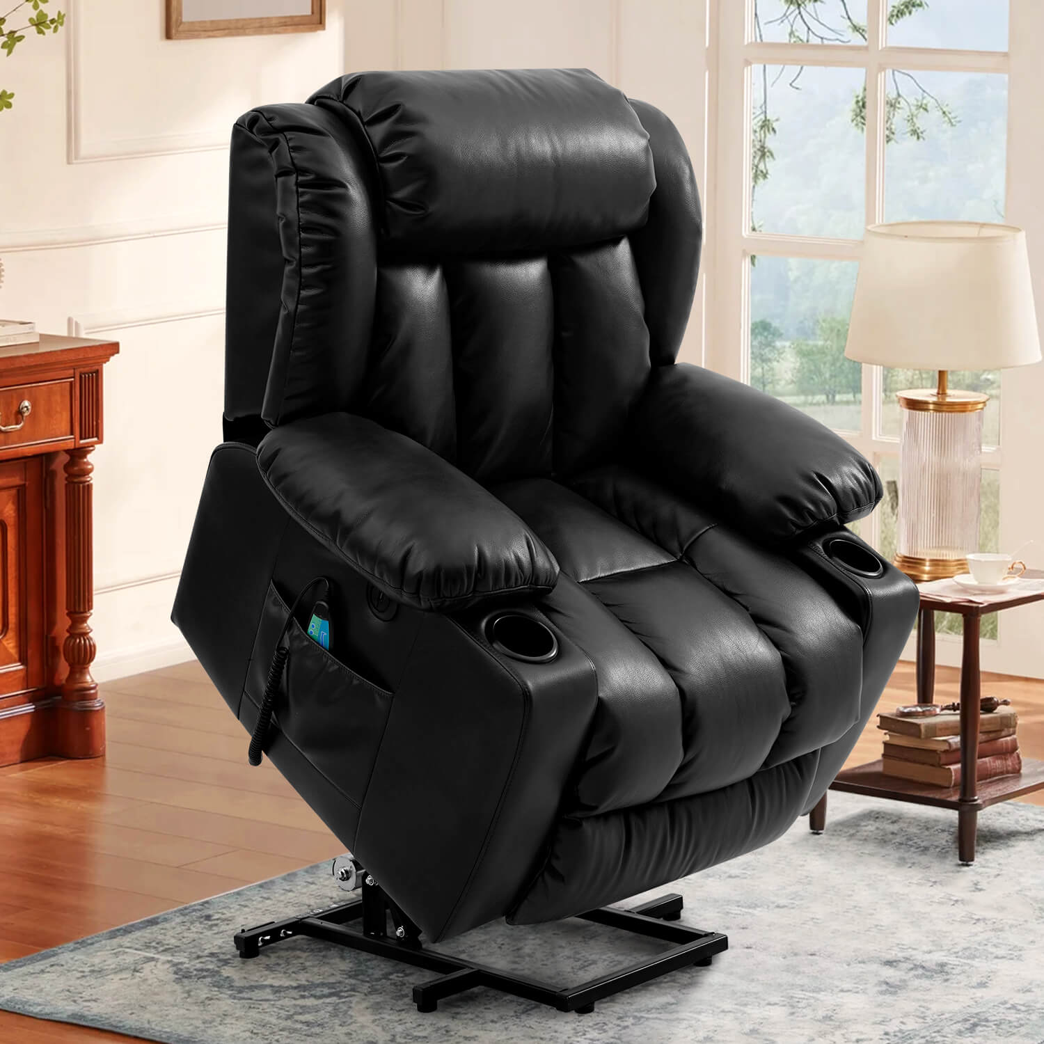 💥Clearance Sale🔥 Mcombo Electric lift Recliner sofa with massage and heating functions, 3 positions, 2 side pockets and cup holders, USB ports!