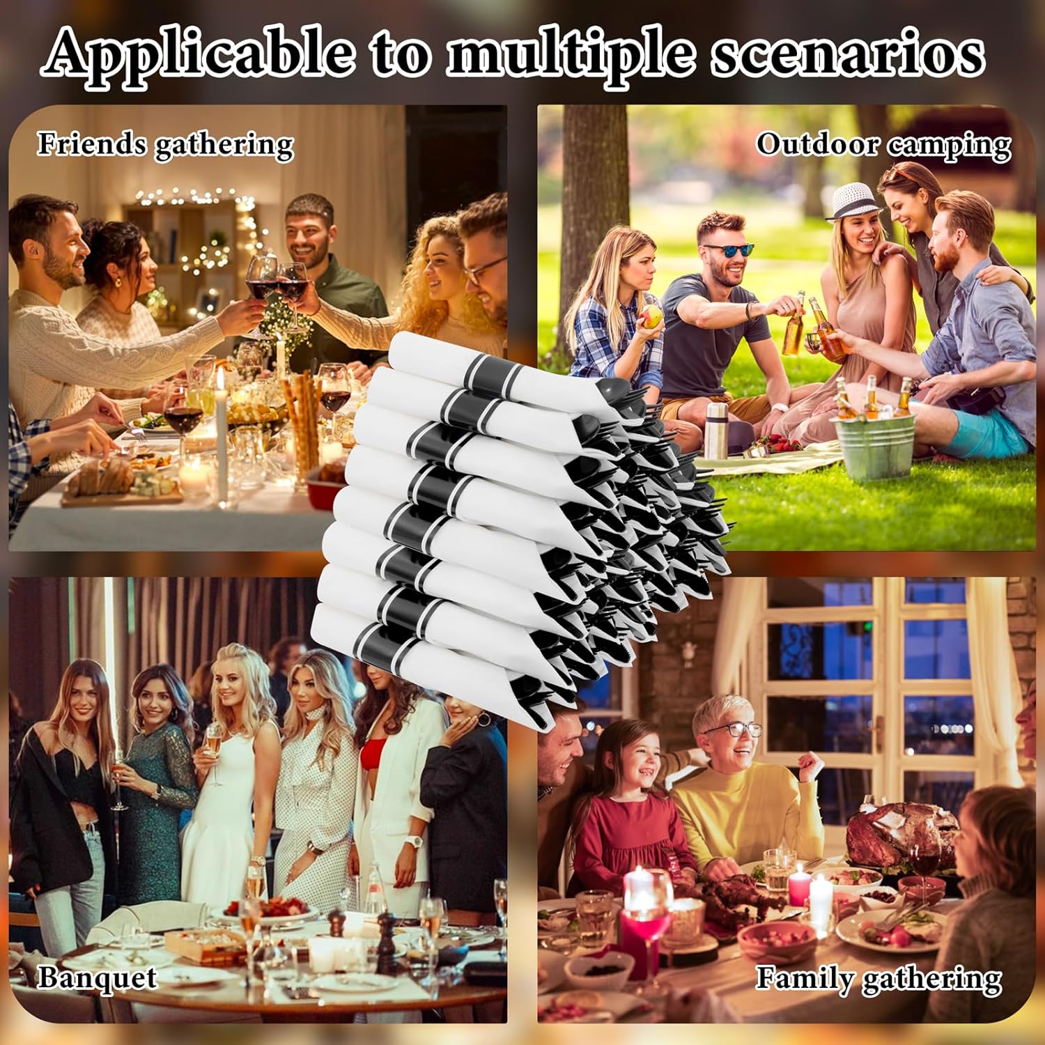 Supernal 60 Pack Pre Rolled Napkins with Gold Plastic Silverware, Premium Disposable Gold Wrapped Cutlery Set Includes: 60 Forks 60 Knives 60 Spoons 60 Napkin for Party