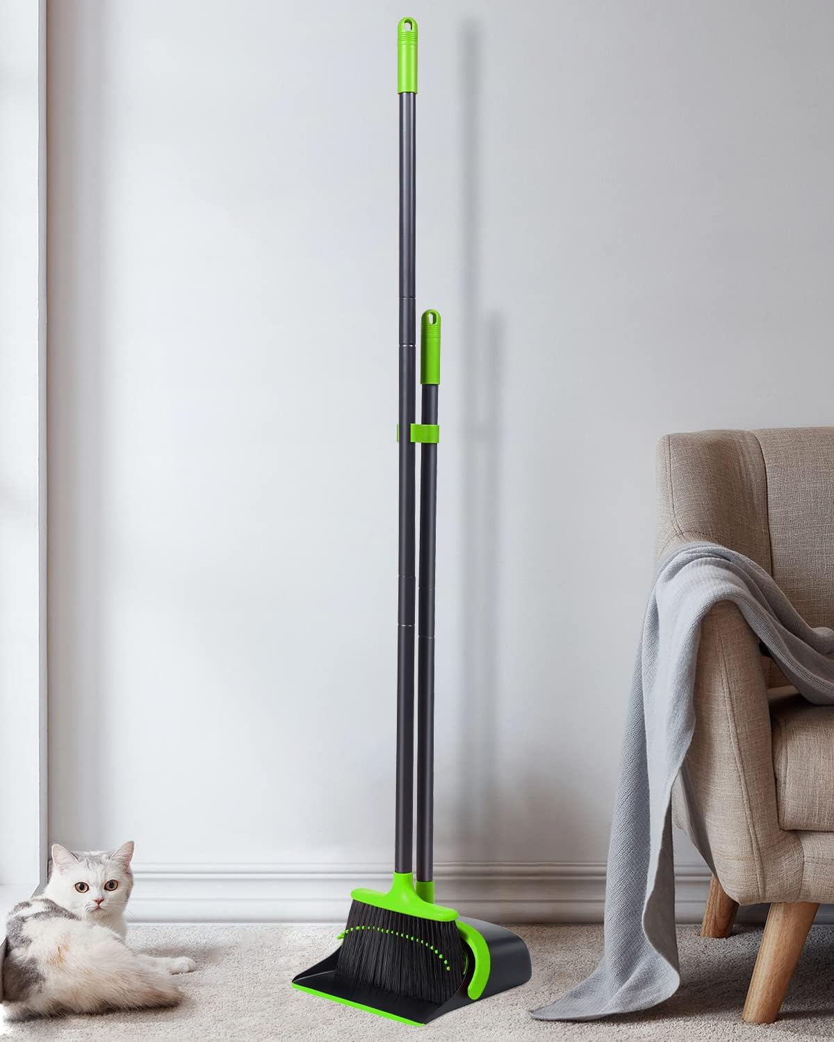 Broom and Dustpan, Broom and Dustpan Set for Home, Long Handle Broom with Dustpan, Broom and Dustpan Combo for Office Home Kitchen Lobby Floor Use Dustpan and Broom Set