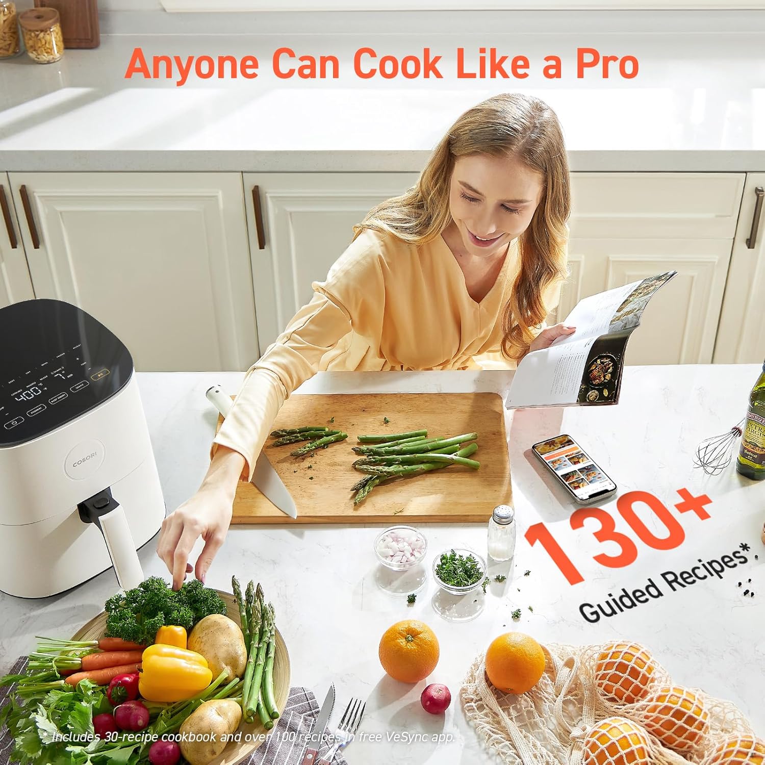 COSORI Air Fryer 9-in-1, Compact 5-Qt, Perect for Meat Enthusiasts with 450°F Max Heat Function , 130+ In-App Recipes, Little to No Oil, Easy Clean Glass Touch Panel & Nonstick Basket, Gray