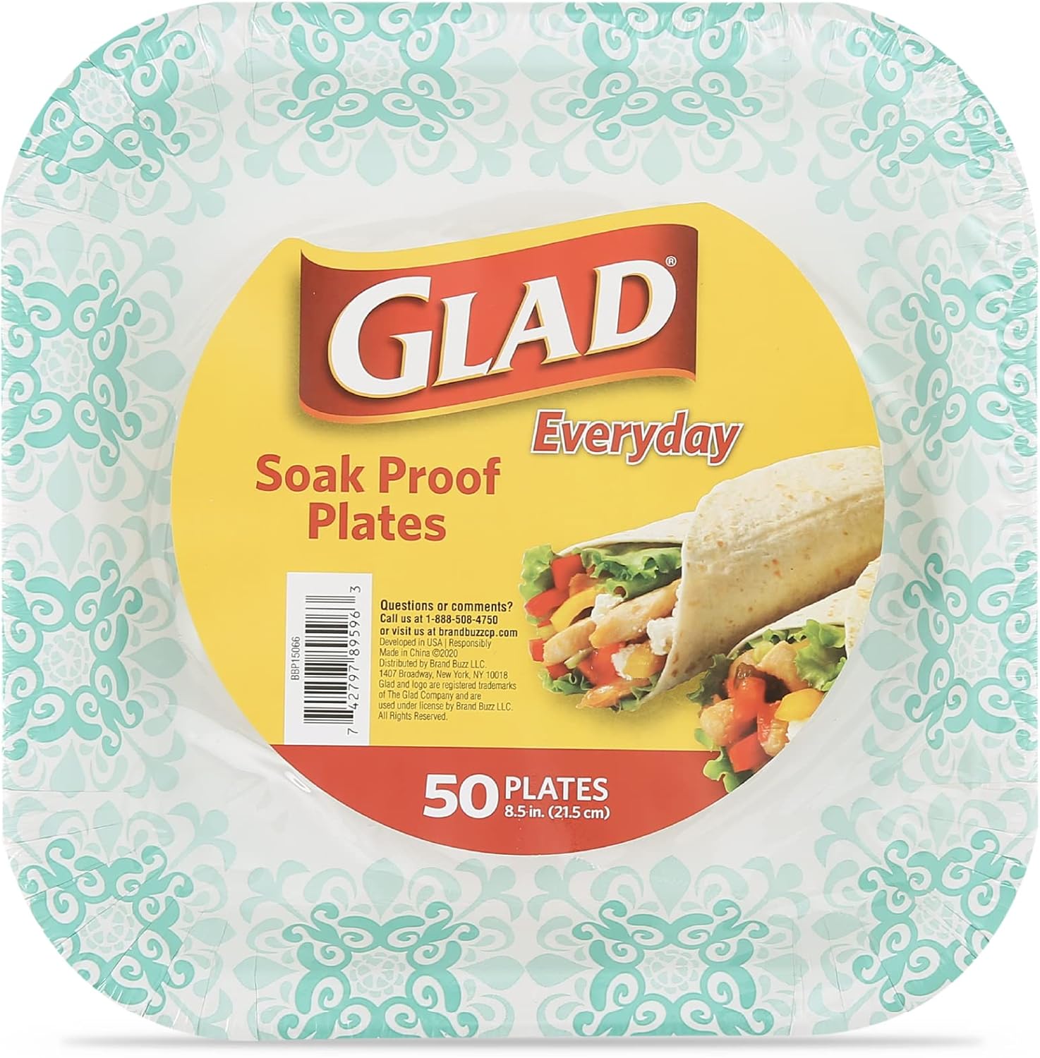 Glad Square Disposable Paper Plates for All Occasions | Soak Proof, Cut Proof, Microwaveable Heavy Duty Disposable Plates | 8.5