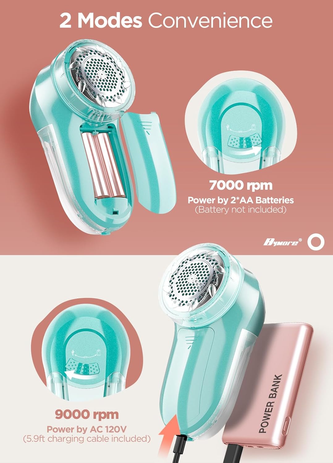 Bymore Fabric Shaver, Lint Remover, Lint Shaver Defuzzer Sweater Shaver for Clothes and Furniture AC Adapter or Battery Operated Pill Fuzz Remover