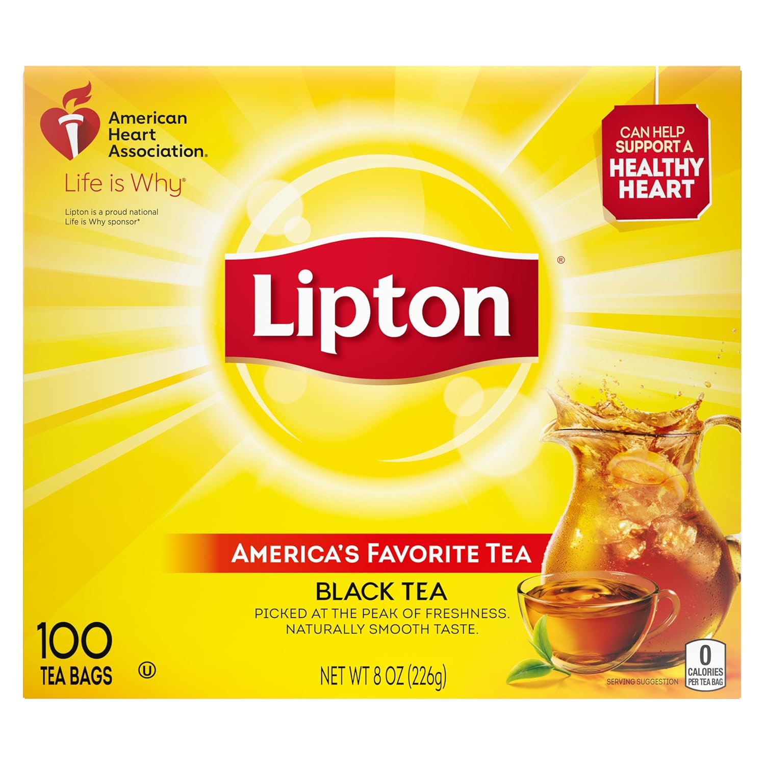 Lipton Tea Bags, Black Tea, Iced or Hot Tea, Can Support Heart Health, 100 Total Tea Bags