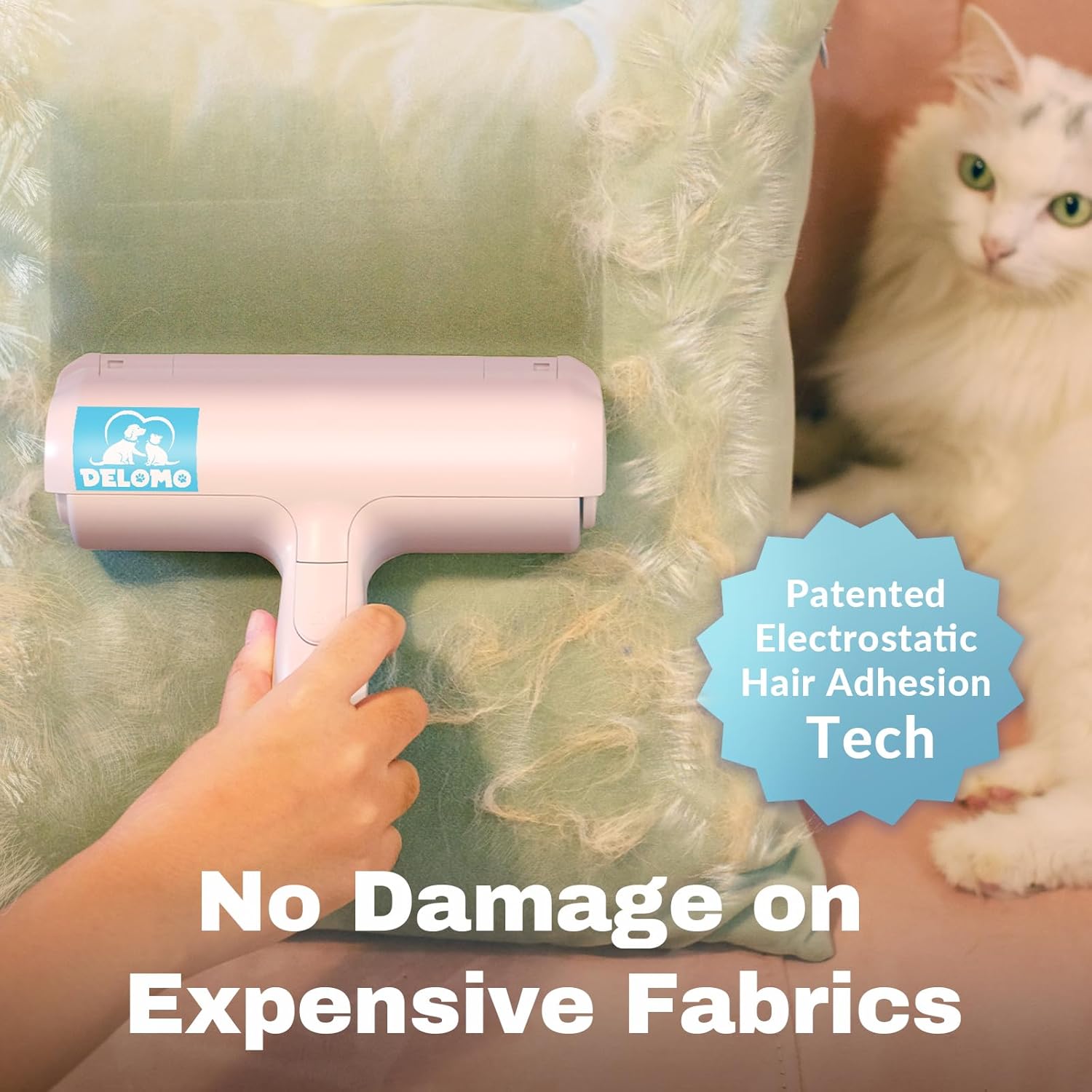 DELOMO Pet Hair Remover - Lint Roller for Pet Hair - Cat and Dog Hair Remover for Couch, Furniture, Carpet, Car Seat, Reusable Roller W/Self-Cleaning Base - Upgraded Animal Fur Removal Tool