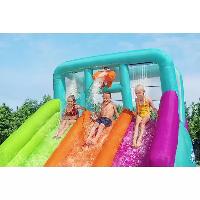Three Slide Kids Inflatable Water Park (Multiple Colors) - A water park suitable for children, with a paddling pool, three-color slides, blower