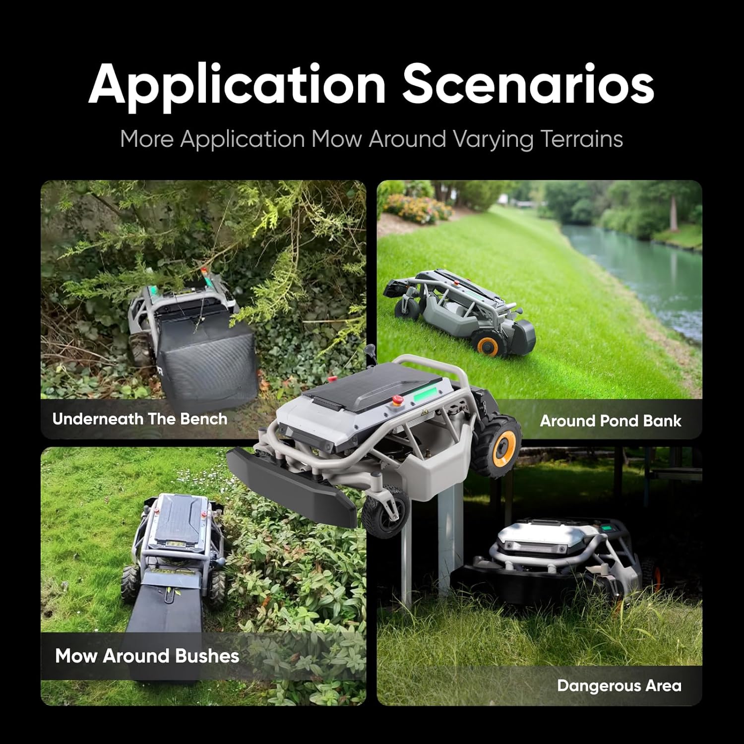 Remote Control Lawn Mower S1 2WD 56V18Ah, Multi-Functions RC Lawn Mower with 1.8-4.6 Inch Cutting Height 21 Inch Real Blade for Mowing 1.12 Acres