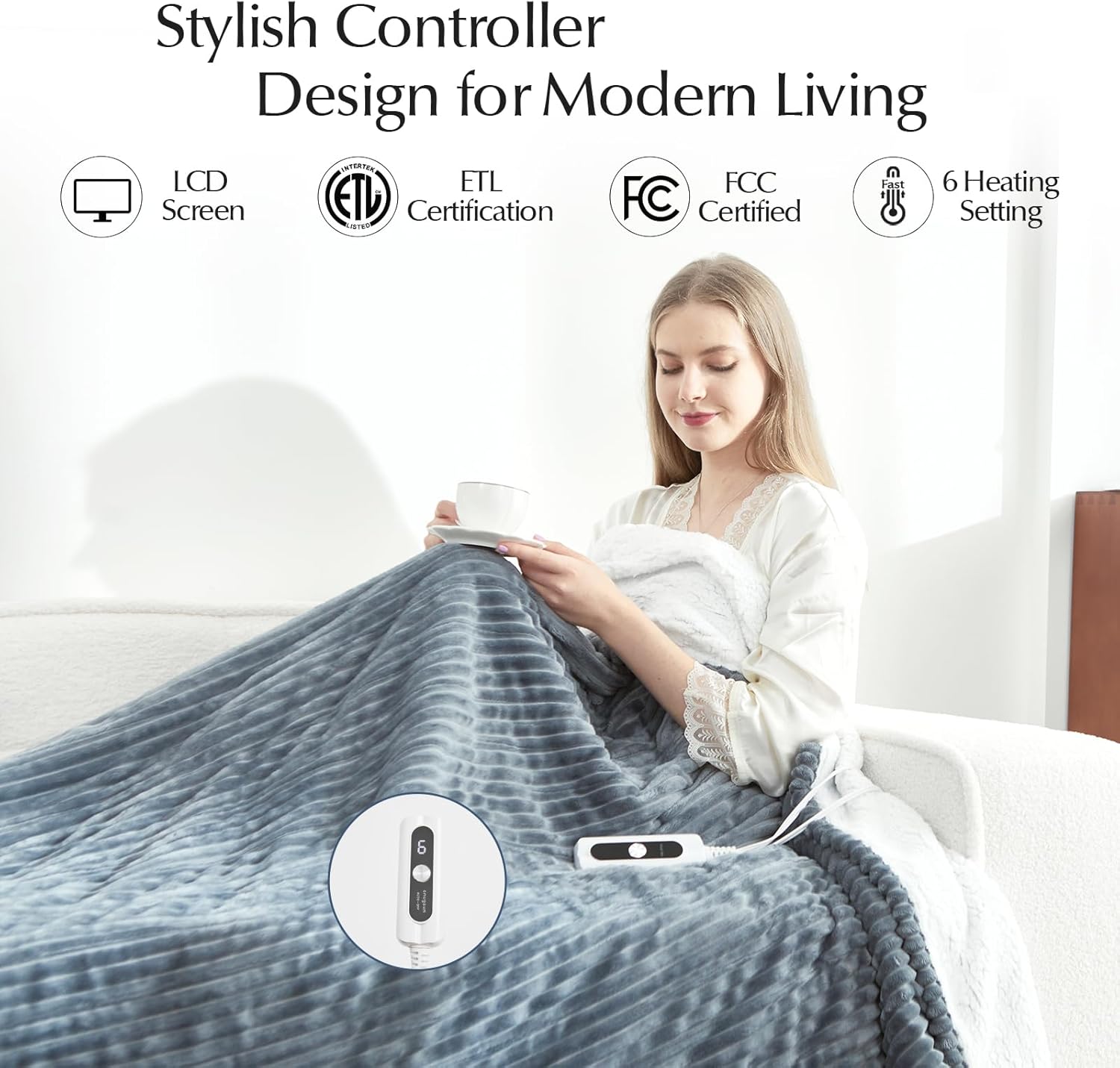 Heated Blanket Throw Size, Soft and Cozy Electric Heating Blanket for Bed, Automatic Safety System 6 Heating Levels & 4 Hours Auto-Off, 50