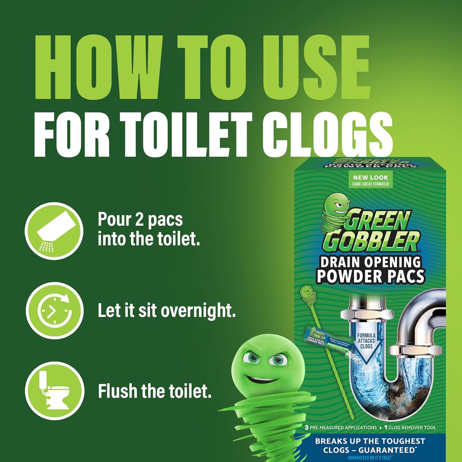 Green Gobbler Drain Clog Remover & Drain Cleaner Powder | 20+ Treatments | Drain Maintenance Breaks Down Grease, Paper, Fat & Oil | Septic Safe