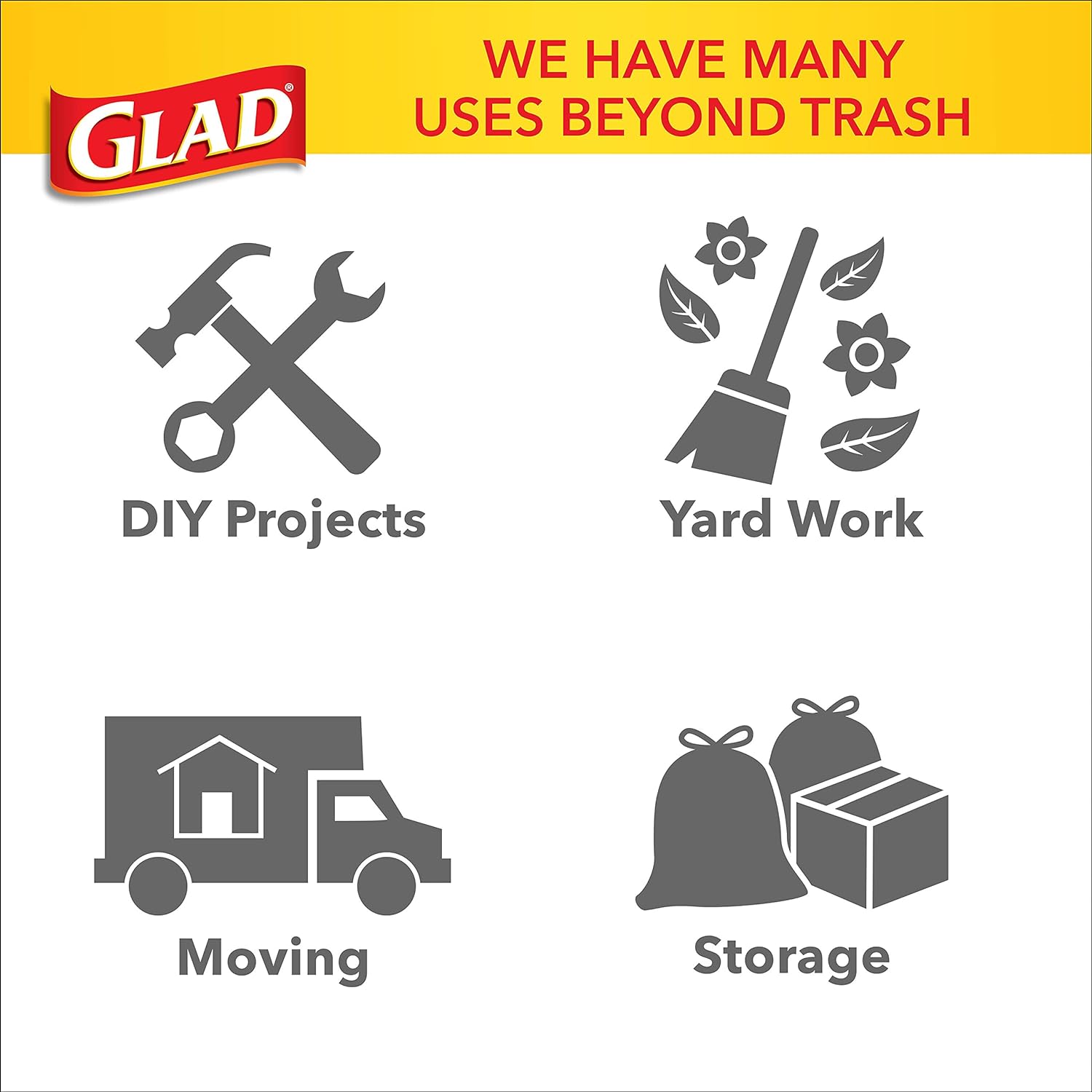 Glad Large Drawstring Trash Bags, ForceFlex 30 Gallon Black Trash Bags, 50 Count (Package May Vary)