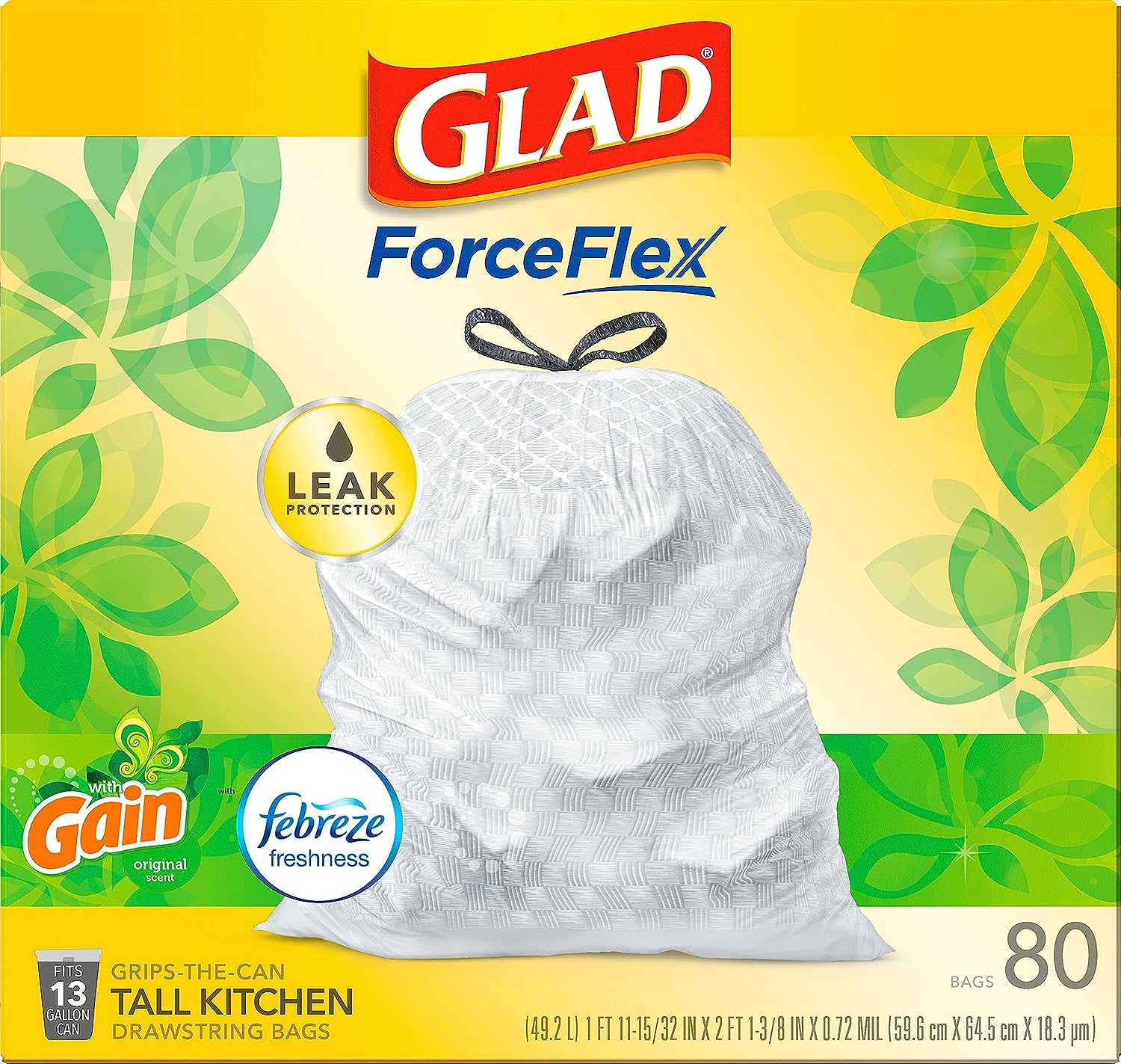 Glad Protection Series Force Flex Drawstring Gain Original Odor Shield 13 Gallon 1/110ct