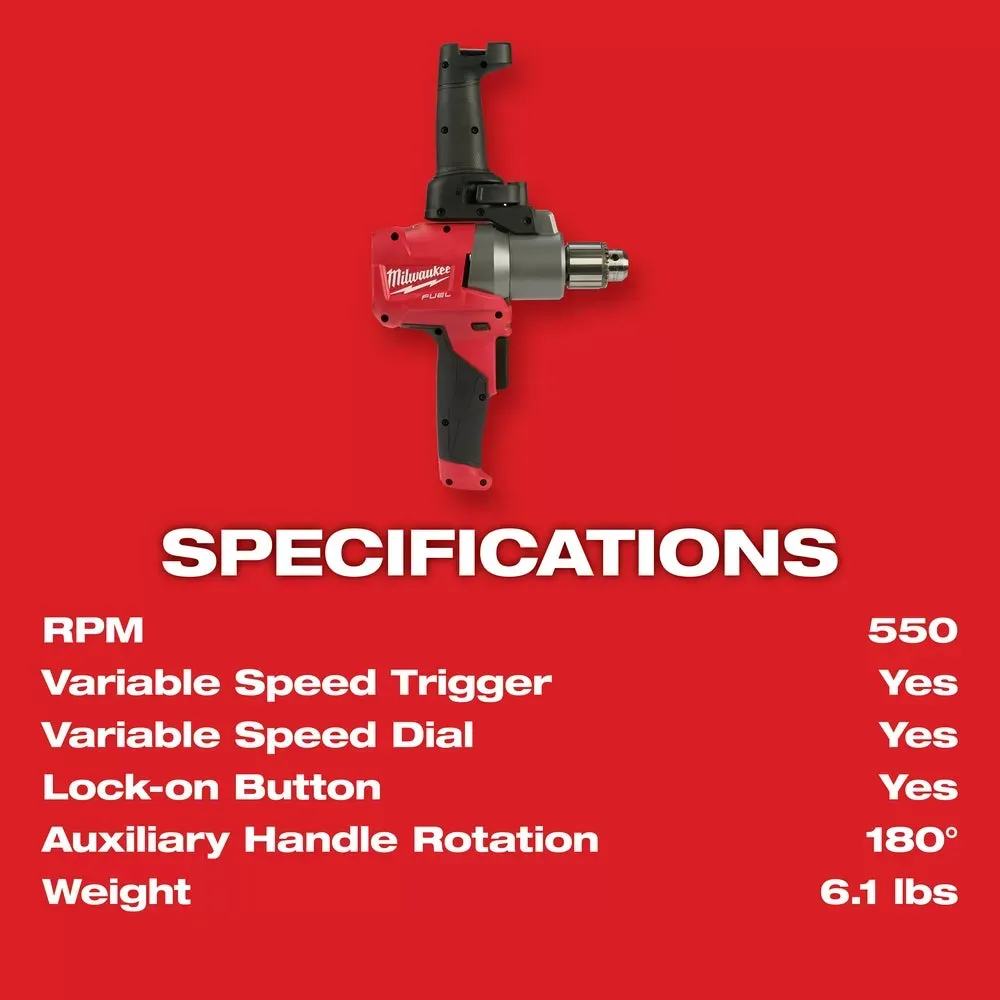 Milwaukee 2810-20 M18 FUEL 18V 1/2-Inch Variable-Speed Mud Mixer - Bare Tool