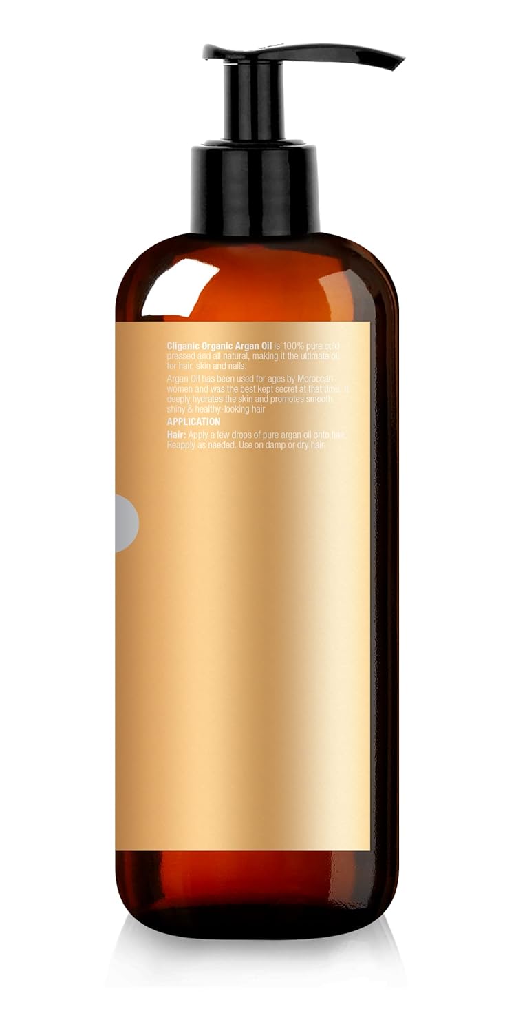 Cliganic Organic Argan Oil, 100% Pure - for Hair, Face & Skin | Cold Pressed Carrier Oil