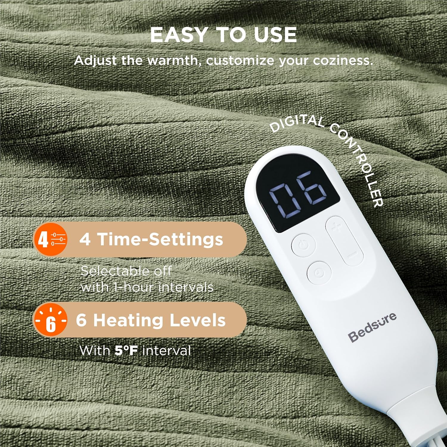 Bedsure Heated Blanket Electric Throw - Soft Flannel Electric Blanket, Heating Blanket with 4 Time Settings & 6 Heat Settings, Warm Blanket Gift for Grandma (50x60 inches, Grey)