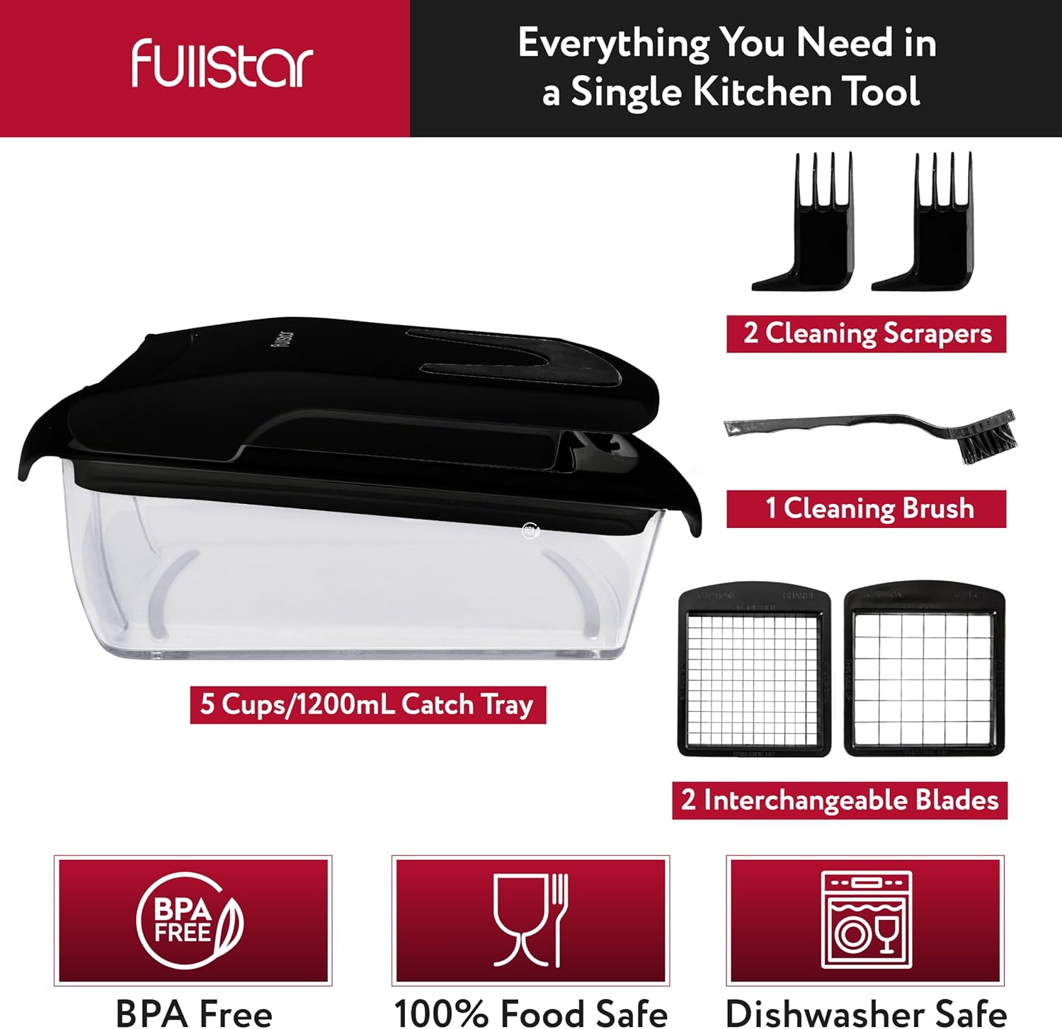 Fullstar Vegetable Chopper - Food Chopper - Onion Chopper - Vegetable Slicer & Spiralizer - Veggie Chopper with Container - Kitchen Gadgets - Home Essentials - Kitchen Accessories (4 in 1, White)