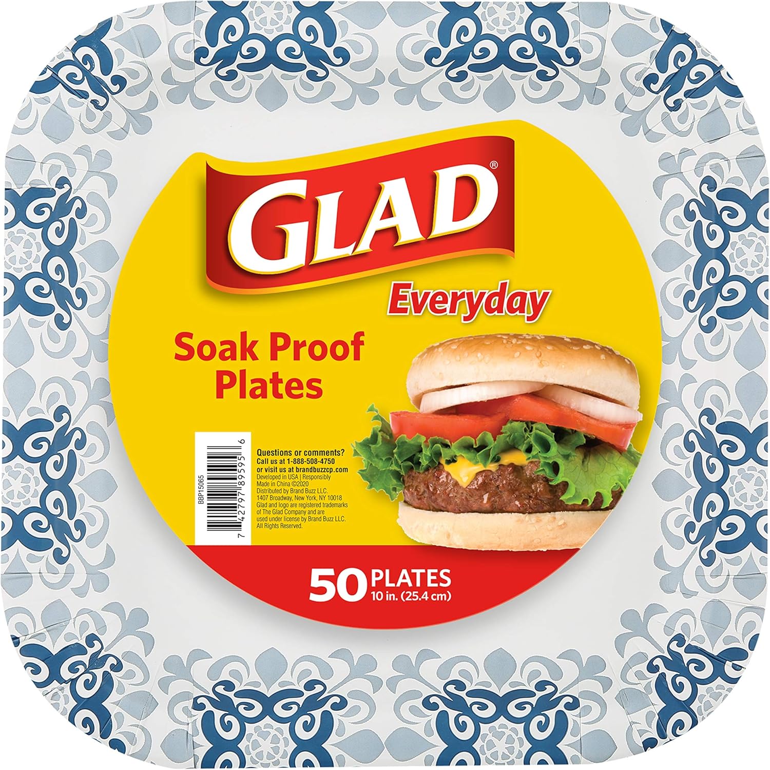 Glad Square Disposable Paper Plates for All Occasions | Soak Proof, Cut Proof, Microwaveable Heavy Duty Disposable Plates | 8.5