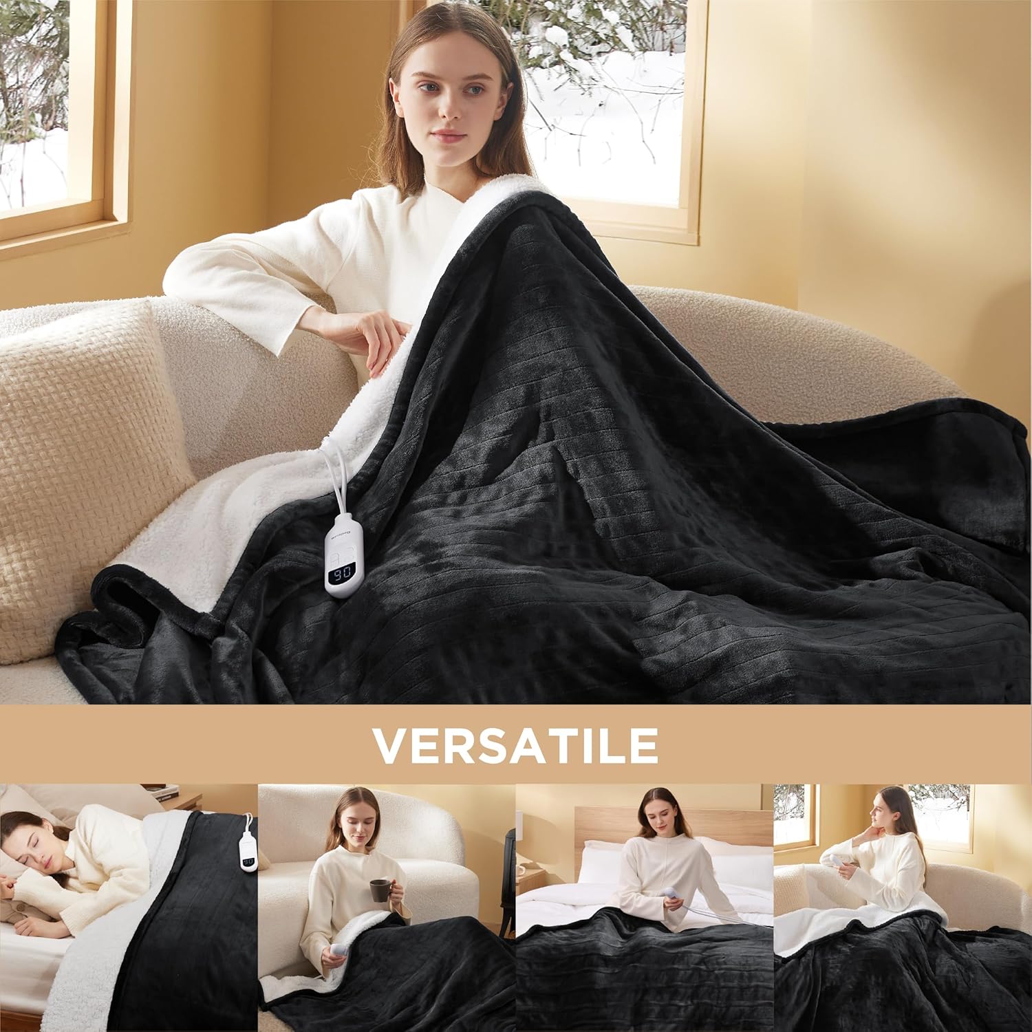 Bedsure Heated Blanket Electric Throw - Soft Flannel Electric Blanket, Heating Blanket with 4 Time Settings & 6 Heat Settings, Warm Blanket Gift for Grandma (50x60 inches, Grey)