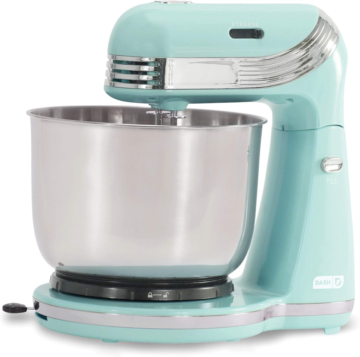 Dash Stand Mixer (Electric Mixer for Everyday Use): 6 Speed Stand Mixer with 3 Quart Stainless Steel Mixing Bowl, Dough Hooks & Mixer Beaters for Dressings, Frosting, Meringues & More - Aqua