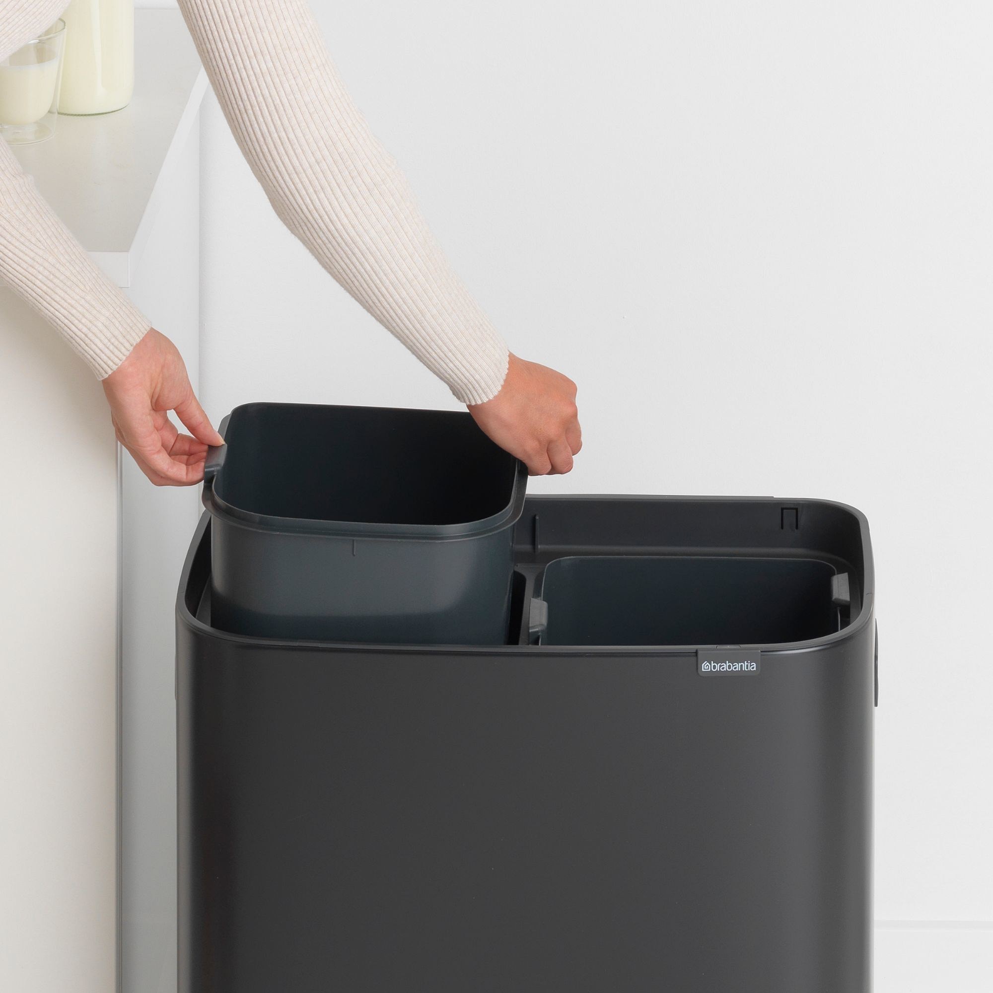 Brabantia Bo Touch Top Dual Compartment Recycling Trash Can, 2 x 8 Gallon