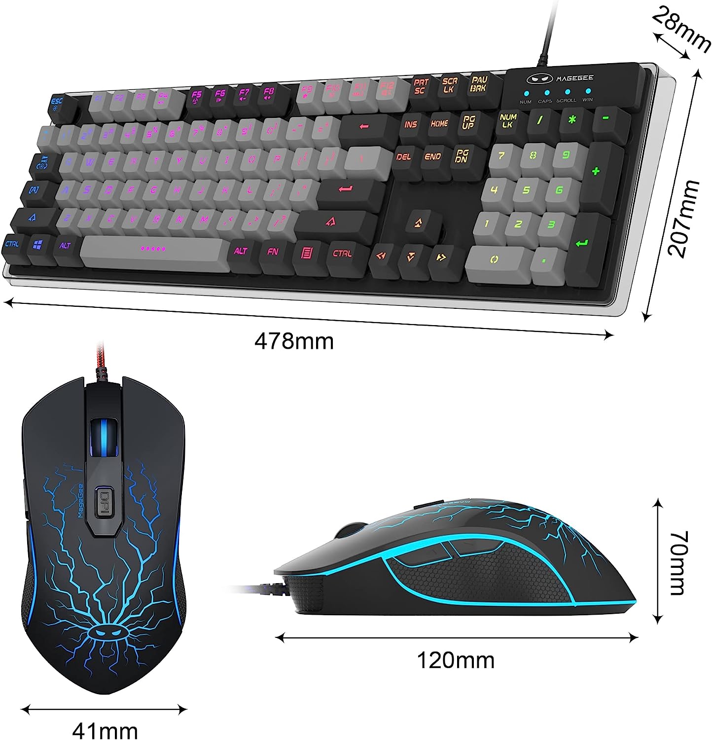 Gaming Keyboard and Mouse Combo, K1 RGB LED Backlit Keyboard with 104 Key Computer PC Gaming Keyboard for PC/Laptop(White)