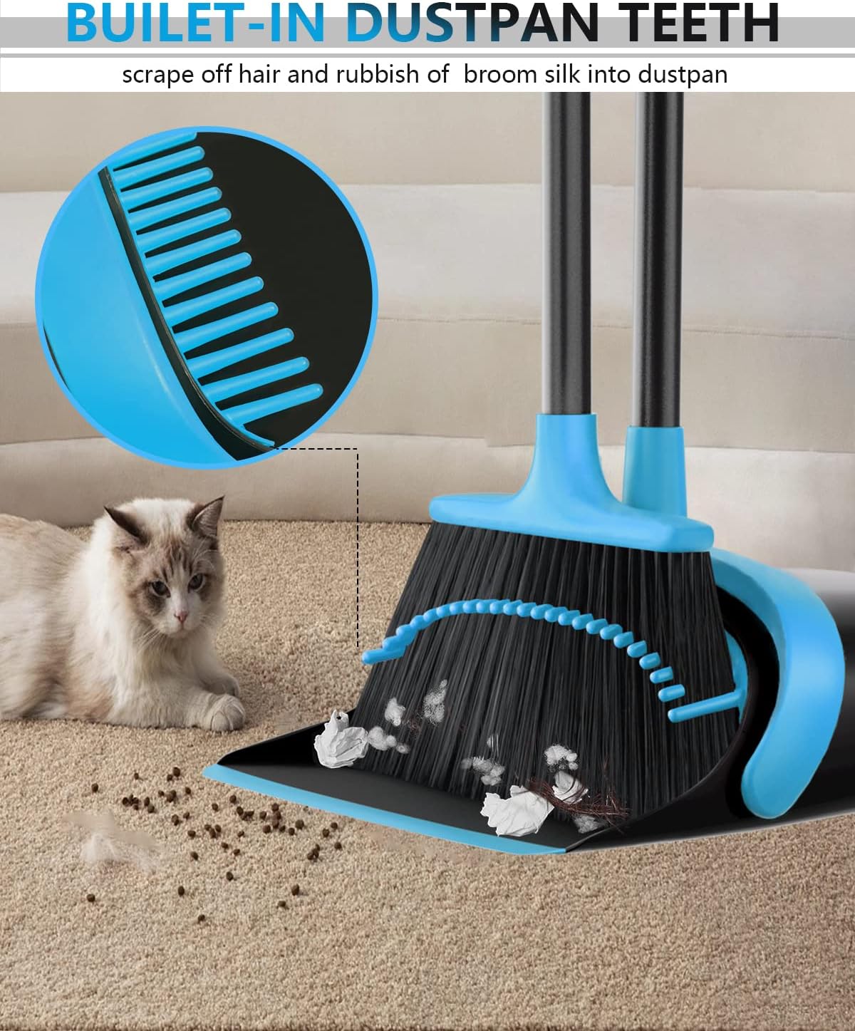 Broom and Dustpan, Broom and Dustpan Set for Home, Long Handle Broom with Dustpan, Broom and Dustpan Combo for Office Home Kitchen Lobby Floor Use Dustpan and Broom Set