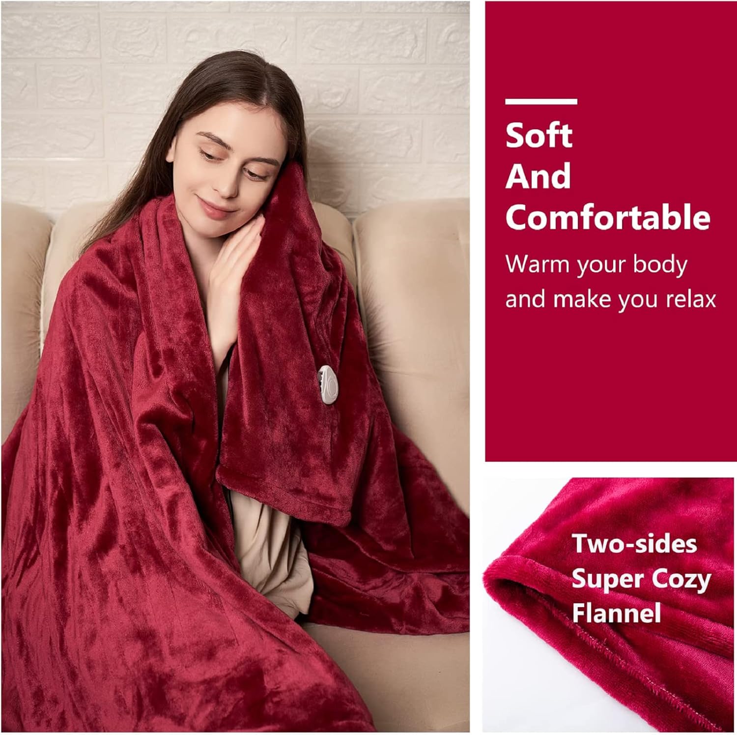 Tefici Electric Heated Blanket Throw, Super Cozy Soft 2-Layer Flannel 50