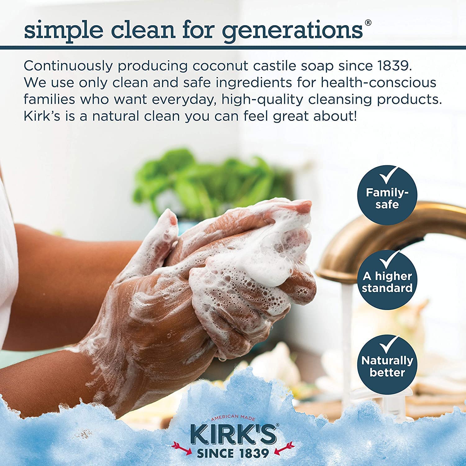 Kirk's Castile Bar Soap for Men, Women & Children - Made With Premium Coconut Oil, Sensitive Skin Formula, Vegan, Non GMO, Original Fresh Scent, 4 oz. Bars, 6 Pack