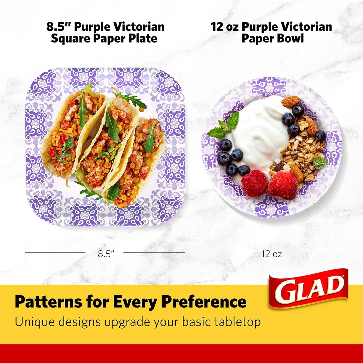 Glad Square Disposable Paper Plates for All Occasions | Soak Proof, Cut Proof, Microwaveable Heavy Duty Disposable Plates | 8.5