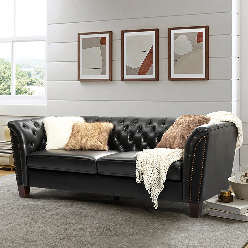 Patricio Tufted Genuine Leather Elegant Design Classic Chesterfield Sofa